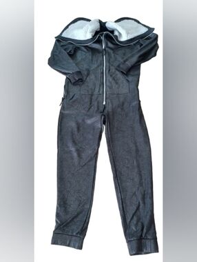 Onepiece Mens Black Faux Leather Aviator Style Onesie Large